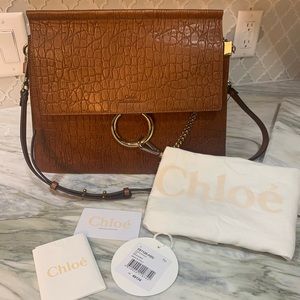 Chloe Faye Shoulder Bag Mahogany Croc Style